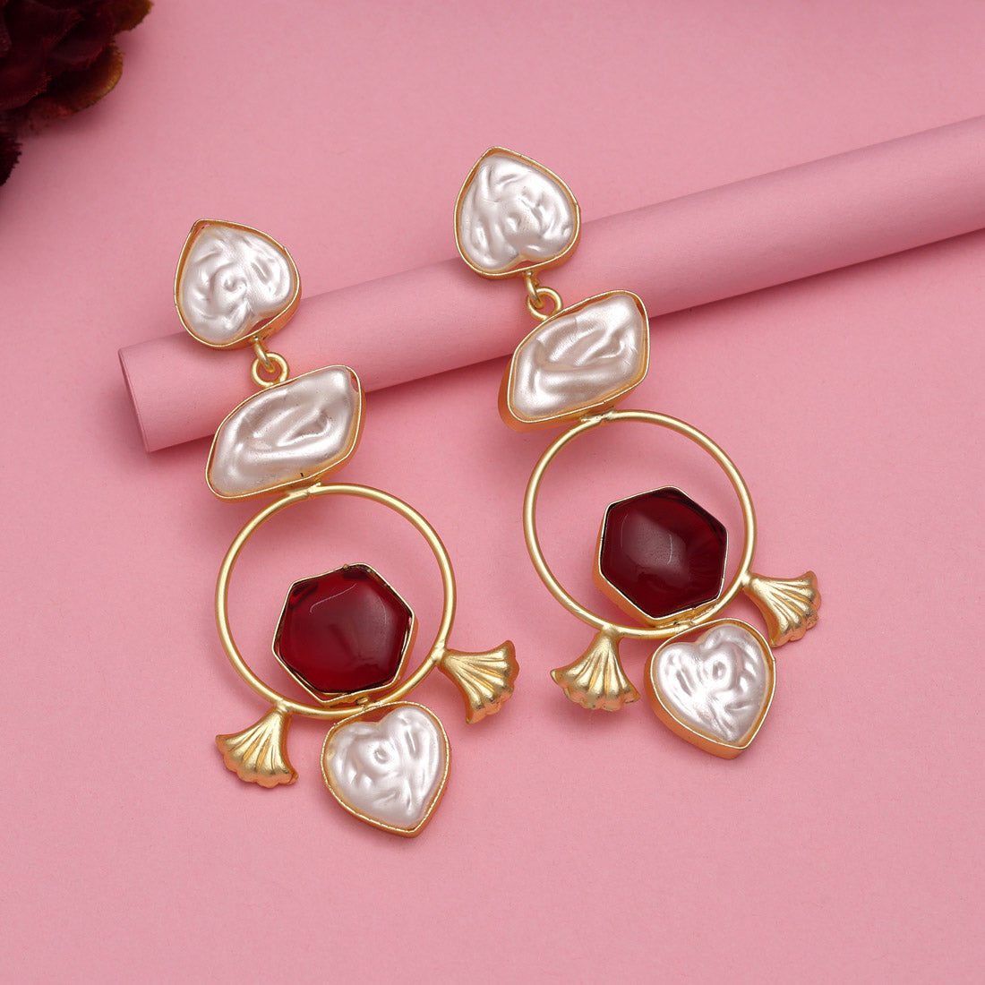 Maroon Color Amrapali Earrings - Preyans.com