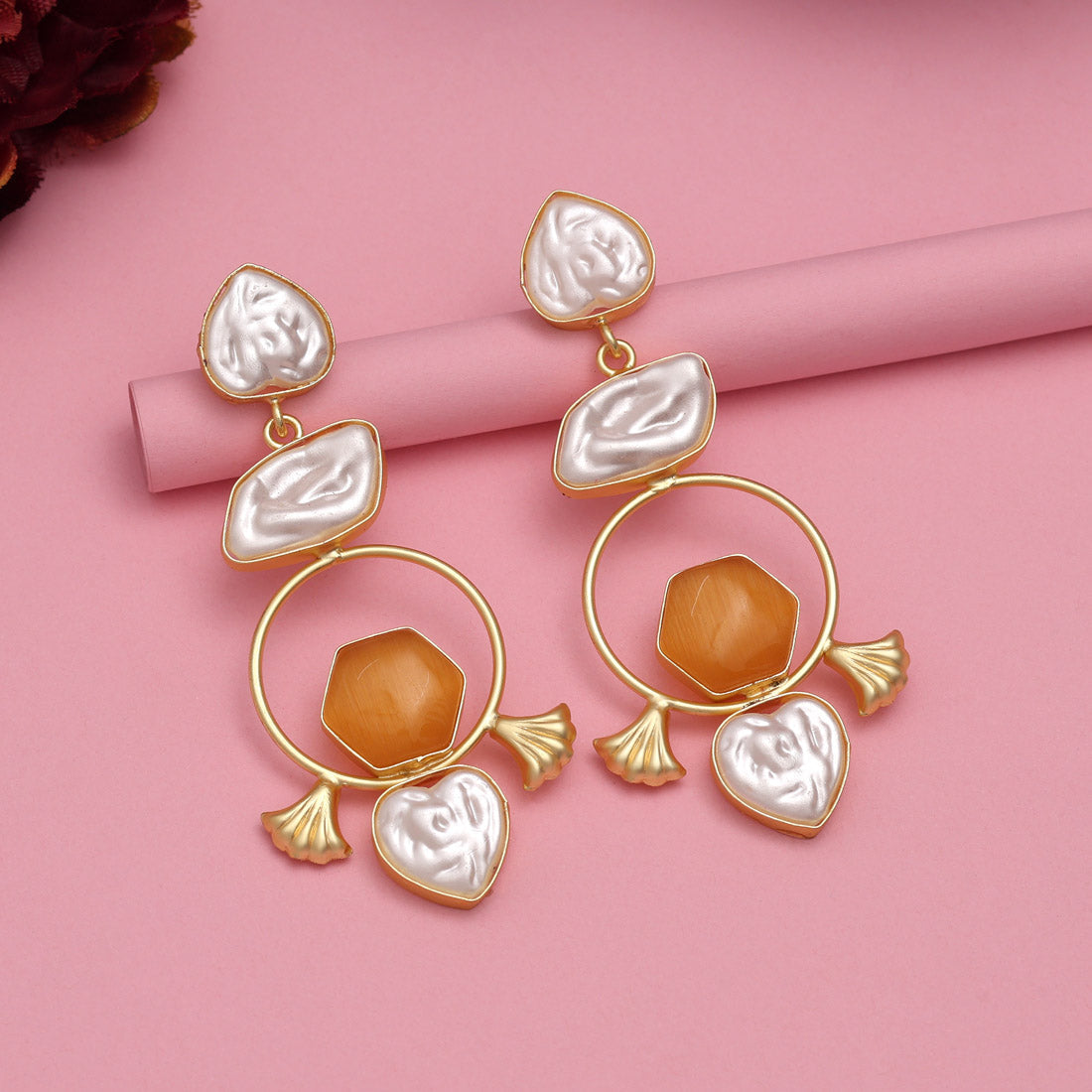 Peach Color Amrapali Earrings - Preyans.com