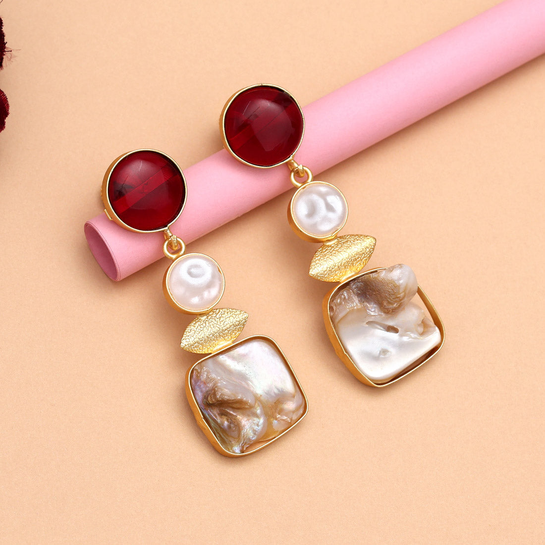 Maroon Color Amrapali Earrings - Preyans.com