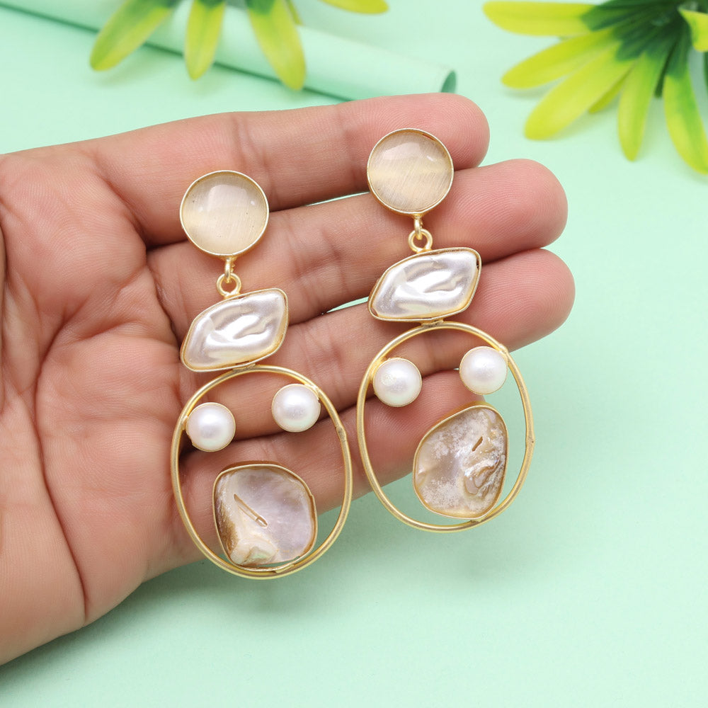 Bright Pearl White Color Amrapali Earrings - Preyans.com