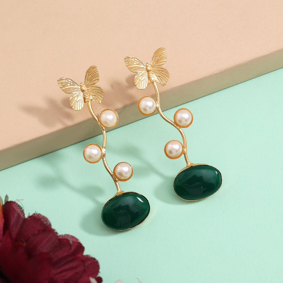 Leafy Green Color Amrapali Earrings - Preyans.com