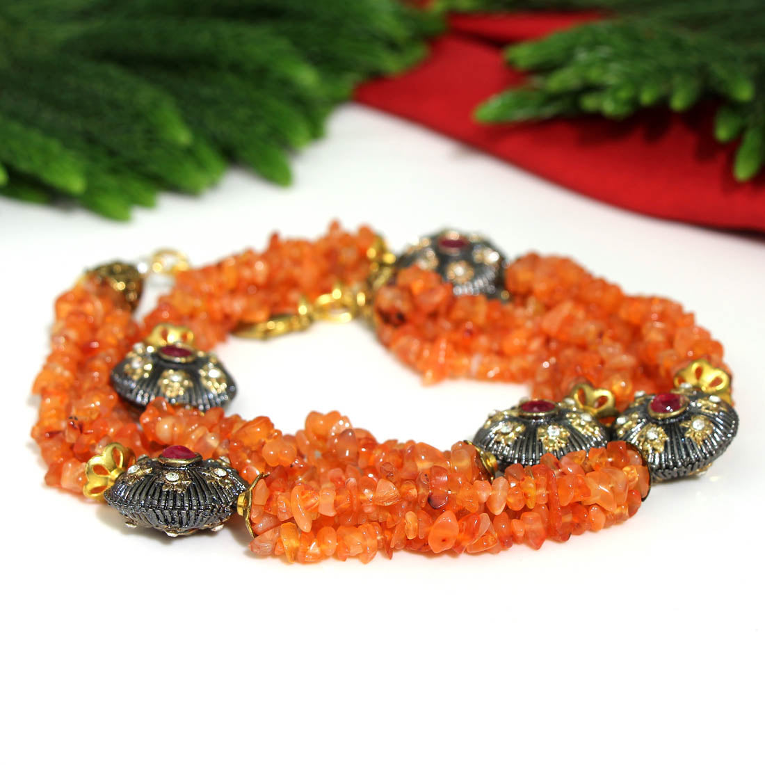 Orange Color Stone Necklace Set (AMPN123ORG) - preyans.com