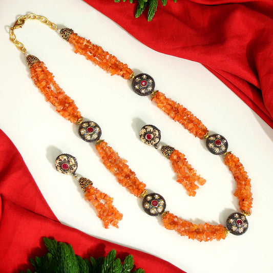 Orange Color Stone Necklace Set (AMPN123ORG) - preyans.com