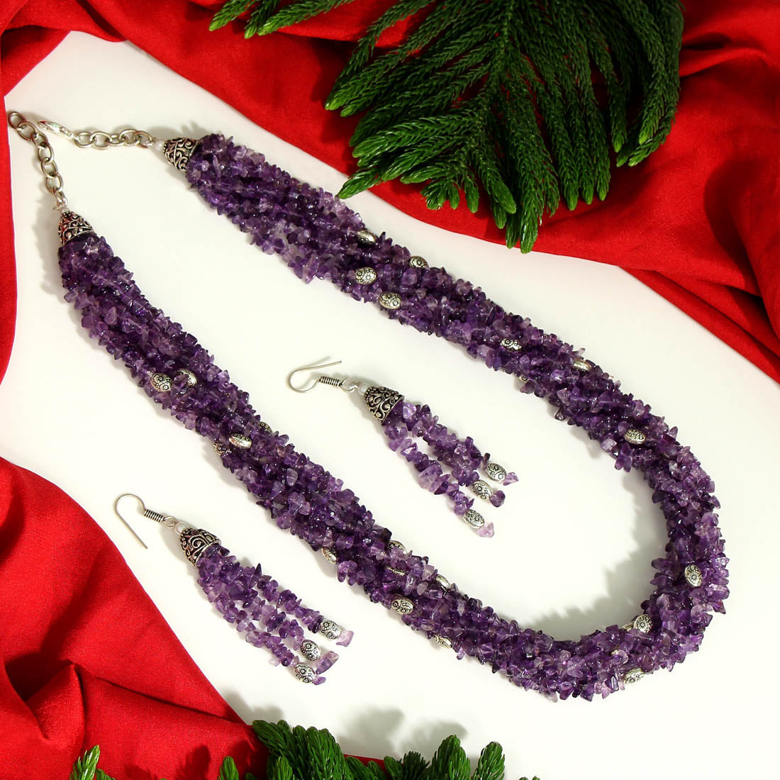 Purple Color Onyx Stone Necklace Set (AMPN131PRP) - preyans.com