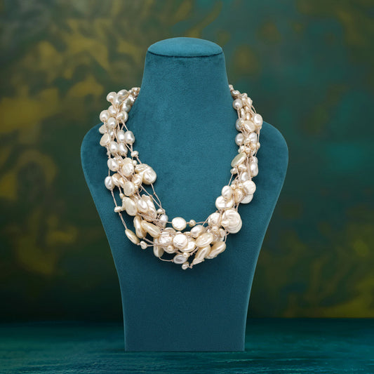 White Color Beautiful Natural Baruq Stones Necklaces (AMPN157WHT) - Preyans.com