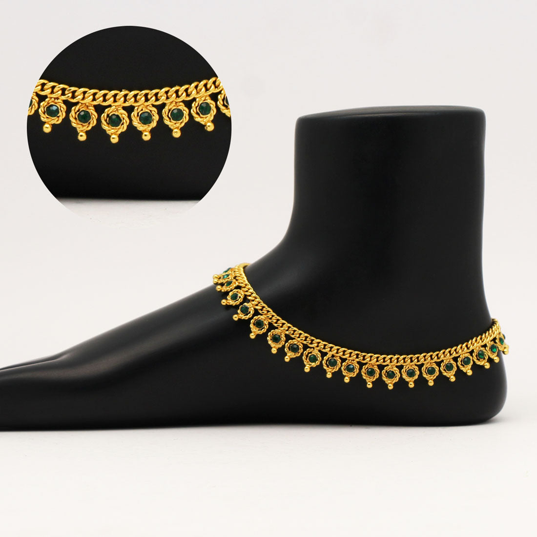 Green Color Rhinestone Anklets (ANK1007GRN) - preyans.com