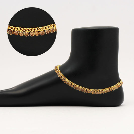 Gold Color Rhinestone Anklets (ANK1009GLD) - preyans.com