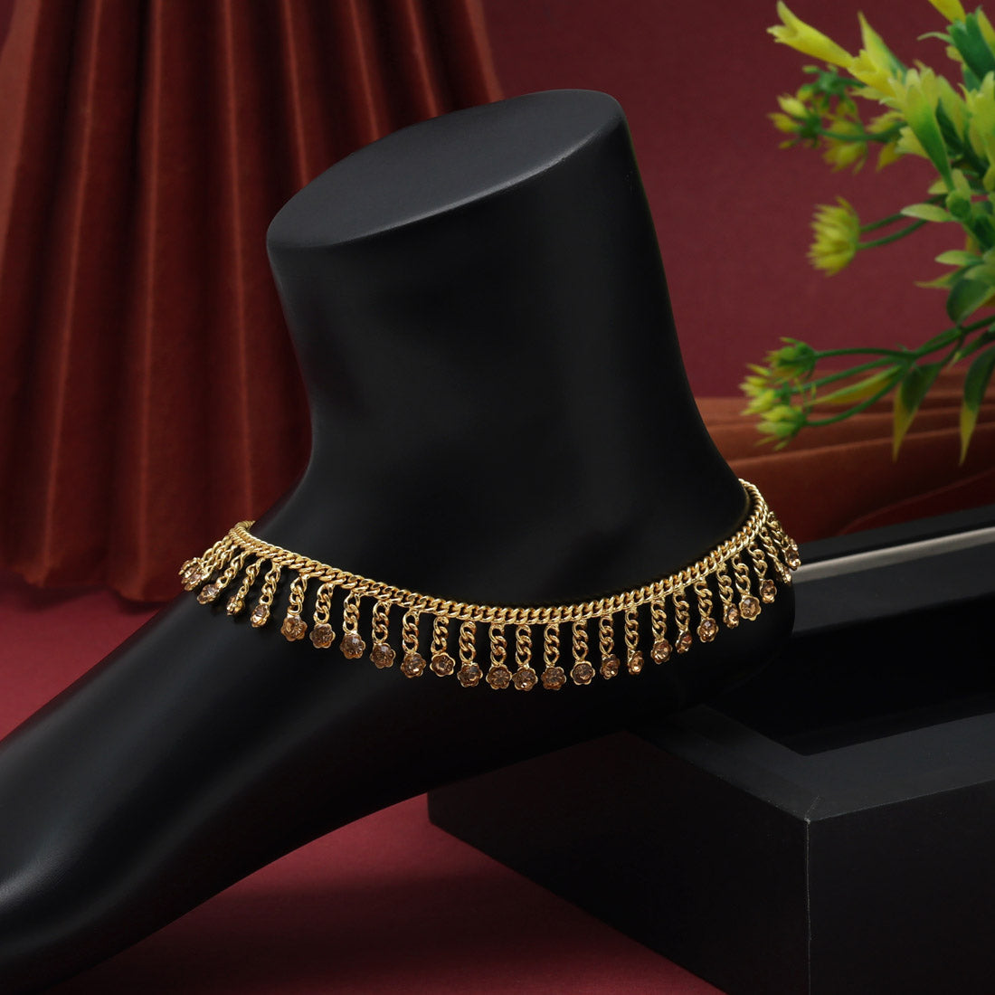 Gold Color Anklets (ANK1066GLD) - preyans.com