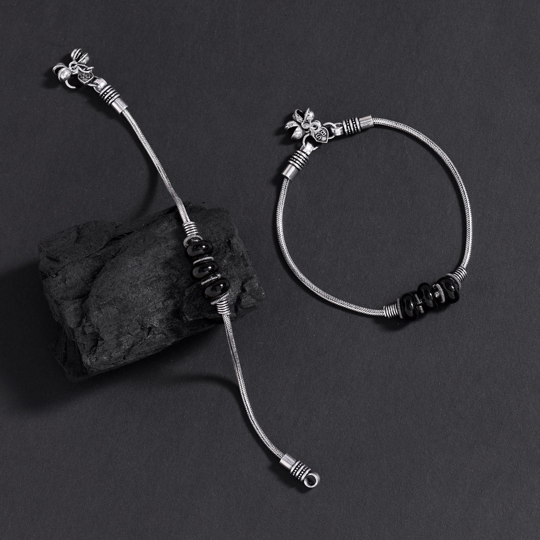 Black Color Oxidised Anklets (ANK1096BLK) - preyans.com