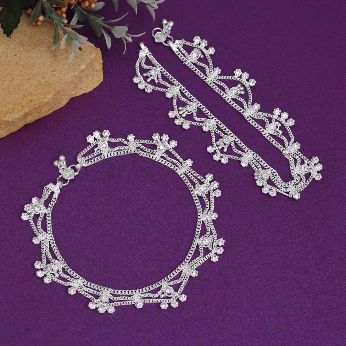 Silver Color Anklets (ANK1141SLV) - preyans.com