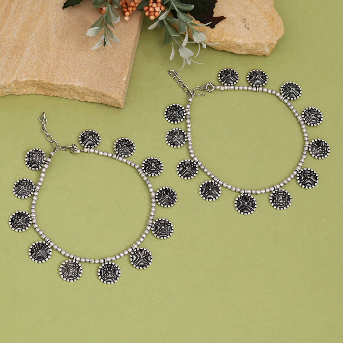 Silver Color Oxidised Anklets (ANK1149SLV) - preyans.com