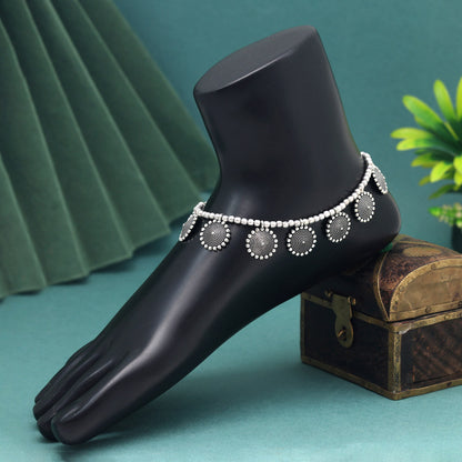 Silver Color Oxidised Anklets (ANK1149SLV) - preyans.com