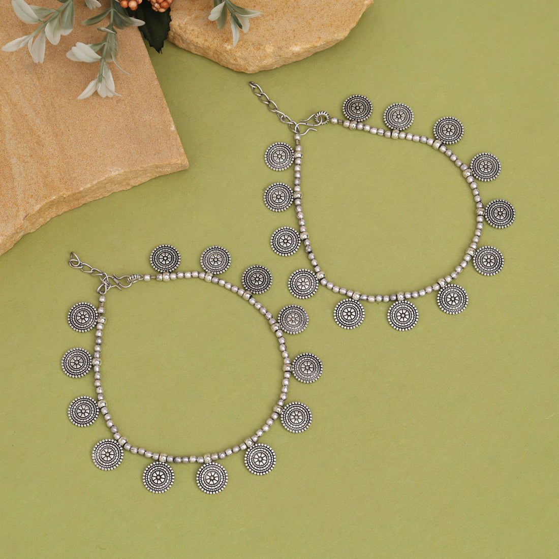 Silver Color Oxidised Anklets (ANK1150SLV) - preyans.com