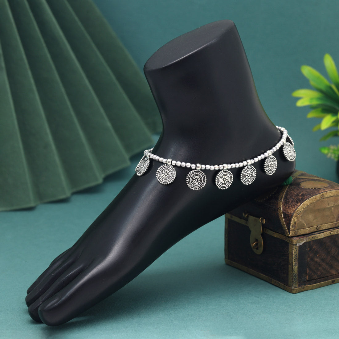 Silver Color Oxidised Anklets (ANK1150SLV) - preyans.com