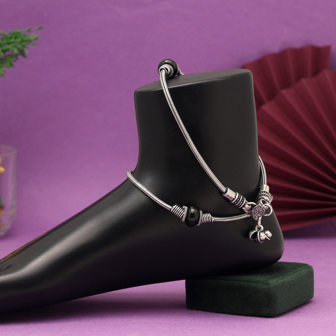 Black Color Oxidised Anklets (ANK1151BLK) - Preyans.com