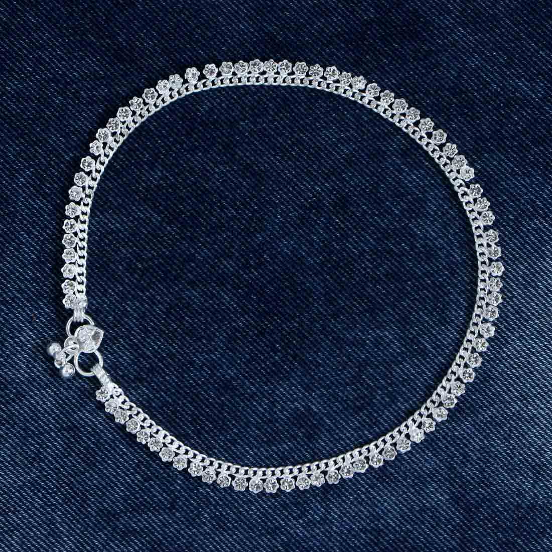 Silver Color Rhinestone Anklets (ANK353SLV) - preyans.com