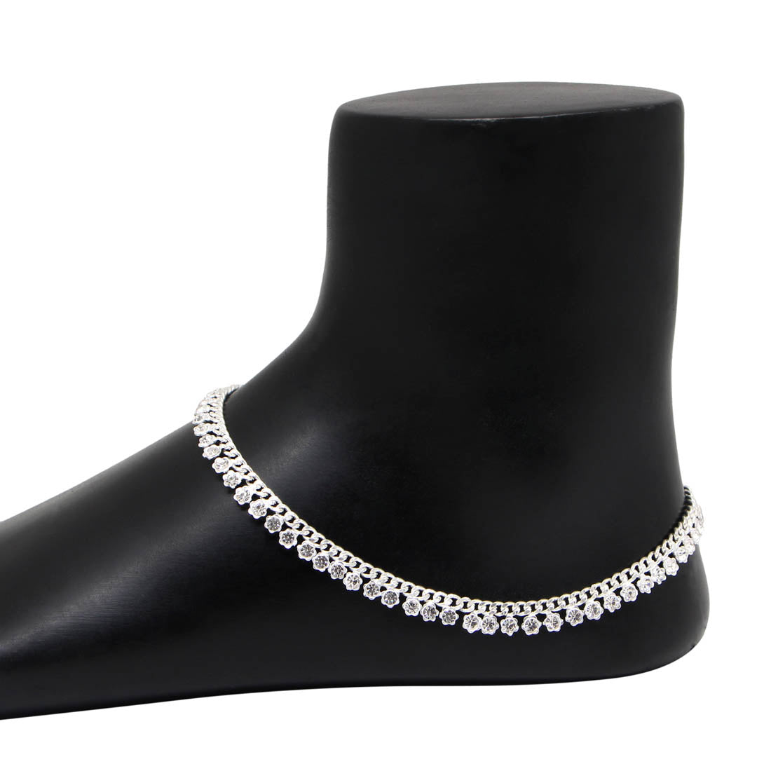 Silver Color Rhinestone Anklets (ANK353SLV) - preyans.com