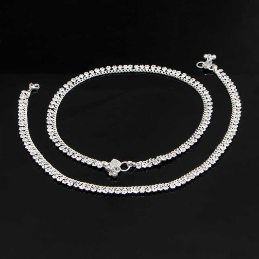 Silver Color Rhinestone Anklets (ANK353SLV) - preyans.com