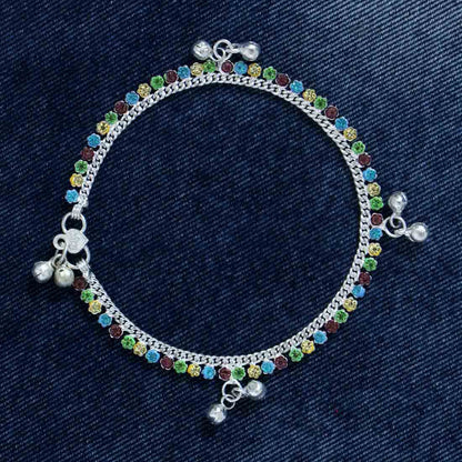 Multi Color Rhinestone Anklets (ANK358MLT) - preyans.com