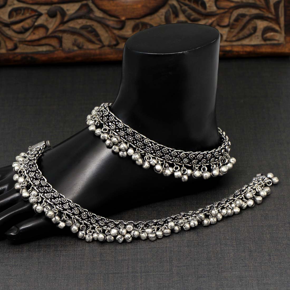 Silver Color Oxidised Anklets (ANK655SLV) - preyans.com