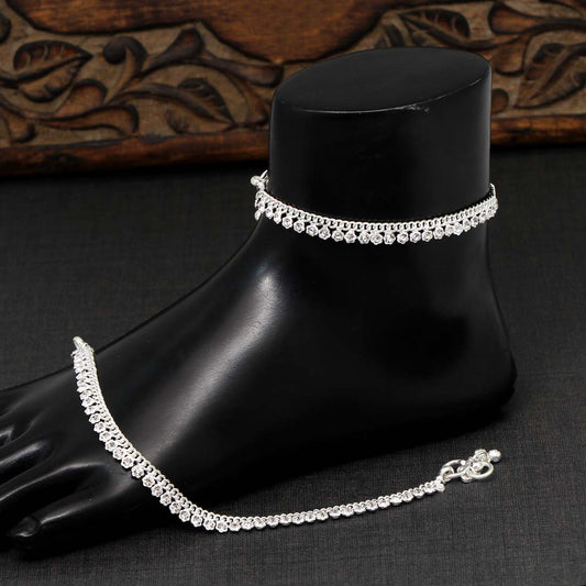 Silver Color Rhinestone Anklets (ANK679SLV) - preyans.com