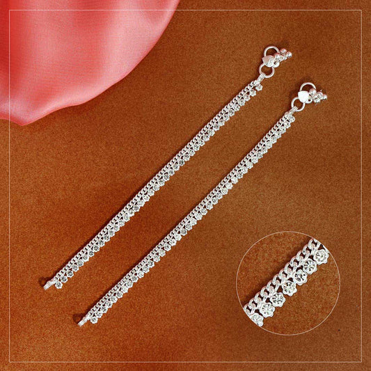 Silver Color Rhinestone Anklets (ANK822SLV) - preyans.com