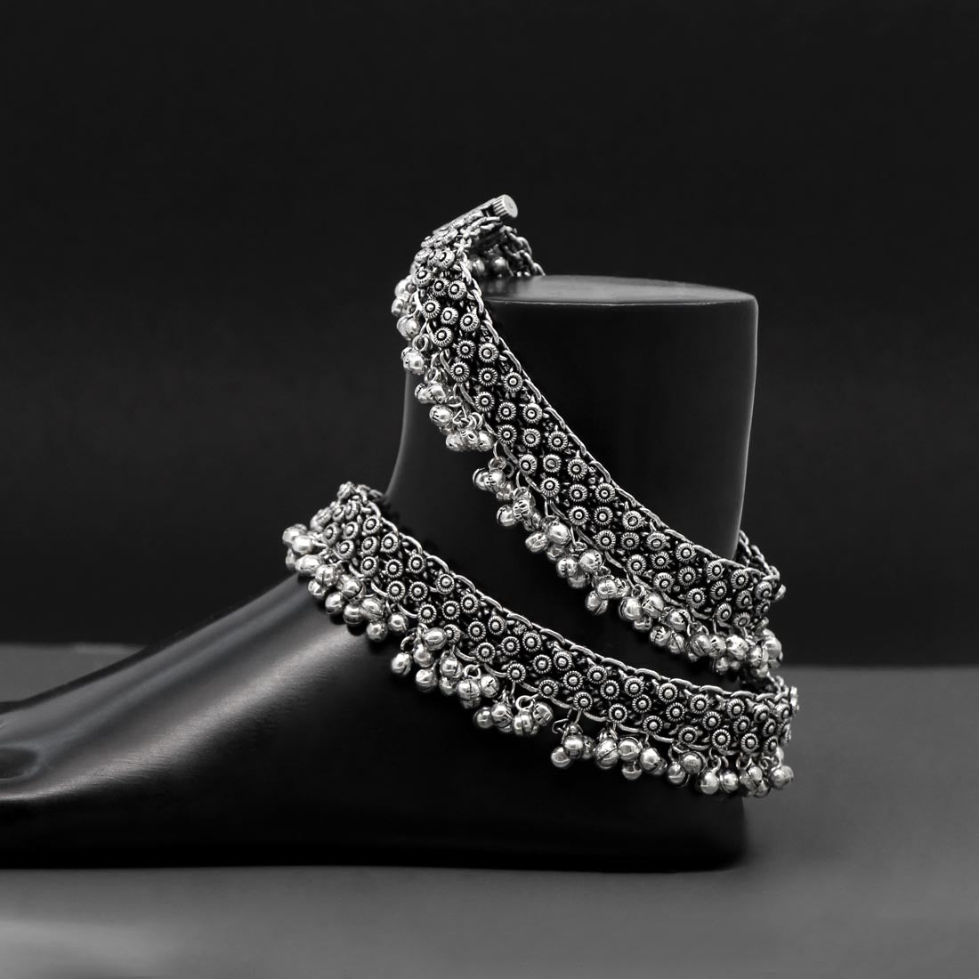 Silver Color Oxidised Anklets (ANK827SLV) - preyans.com