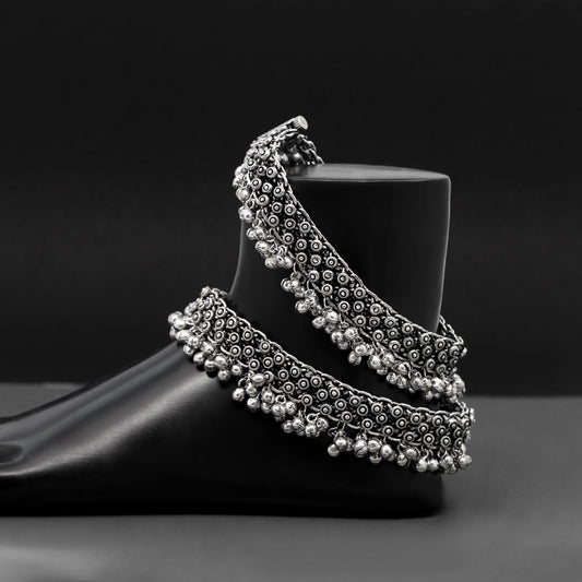 Silver Color Oxidised Anklets (ANK827SLV) - preyans.com