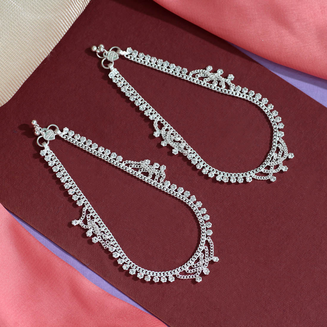 White Color Rhinestone Anklets (ANK898WHT) - preyans.com