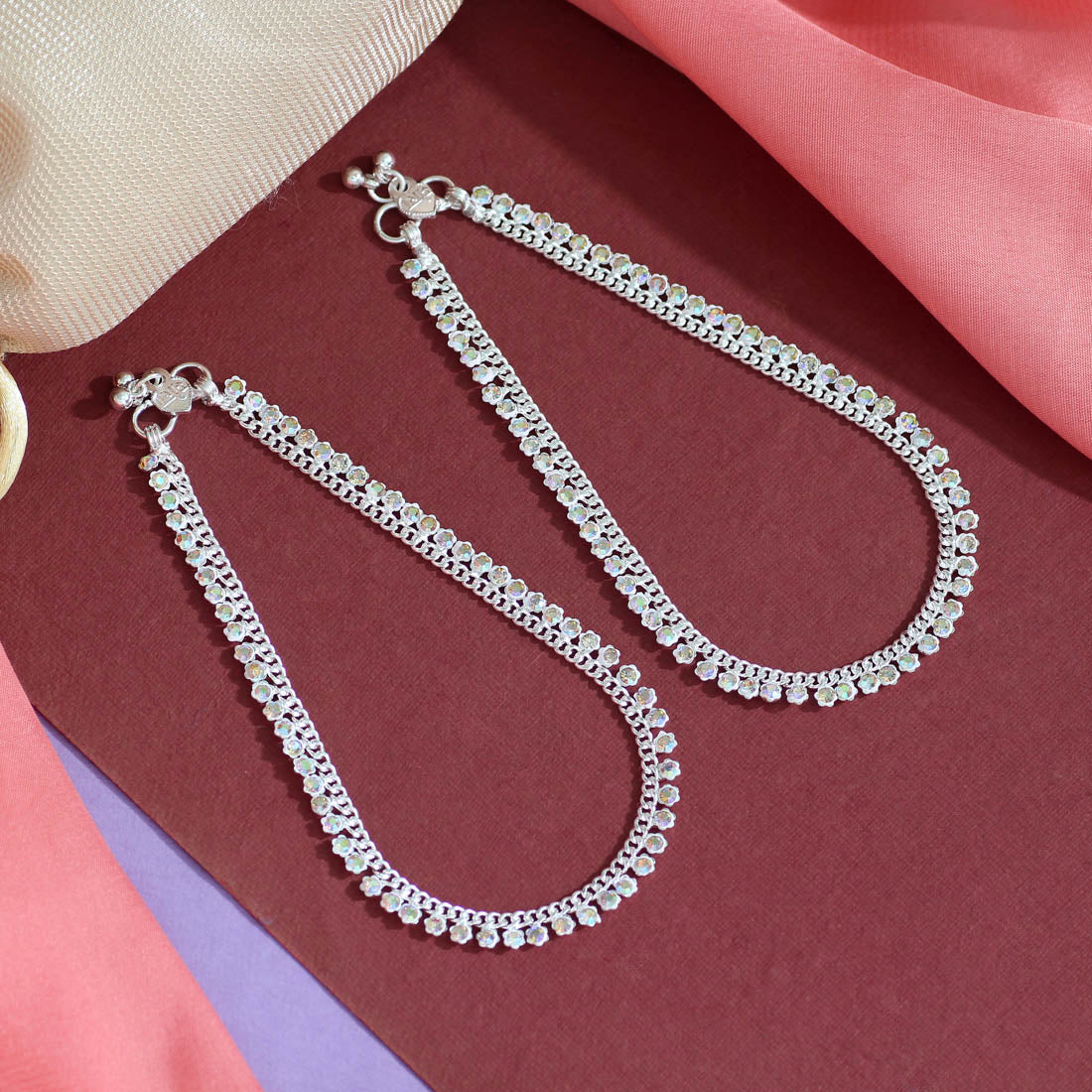 Silver Color Rhinestone Anklets (ANK903SLV) - preyans.com