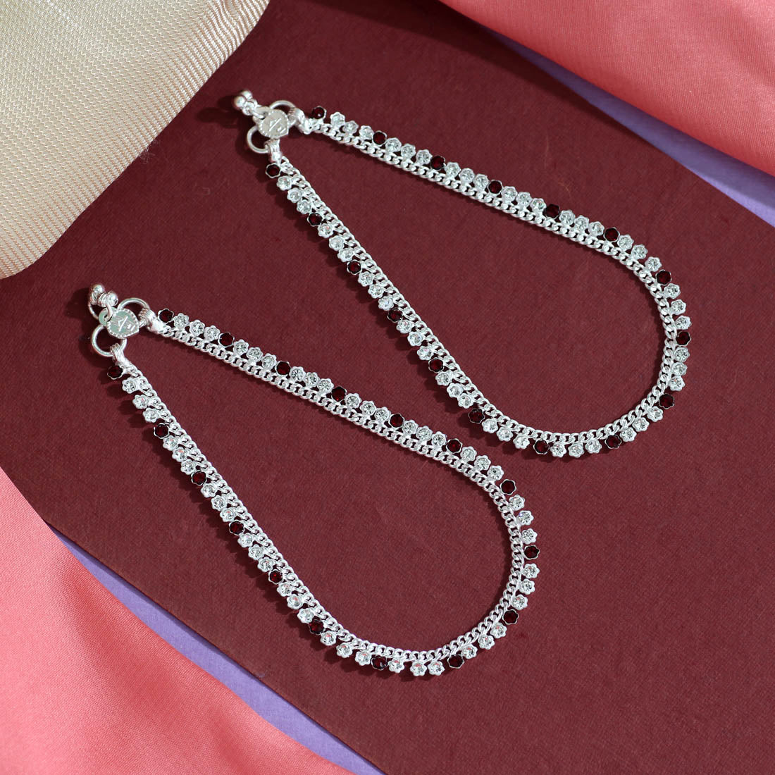 Red Color Rhinestone Anklets (ANK906RED) - preyans.com