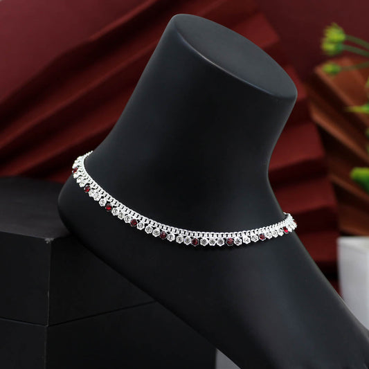 Red Color Rhinestone Anklets (ANK906RED) - preyans.com