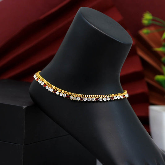 Maroon Color Rhinestone Anklets (ANK922MRN) - preyans.com