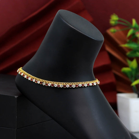 Maroon Color Rhinestone Anklets (ANK924MRN) - preyans.com