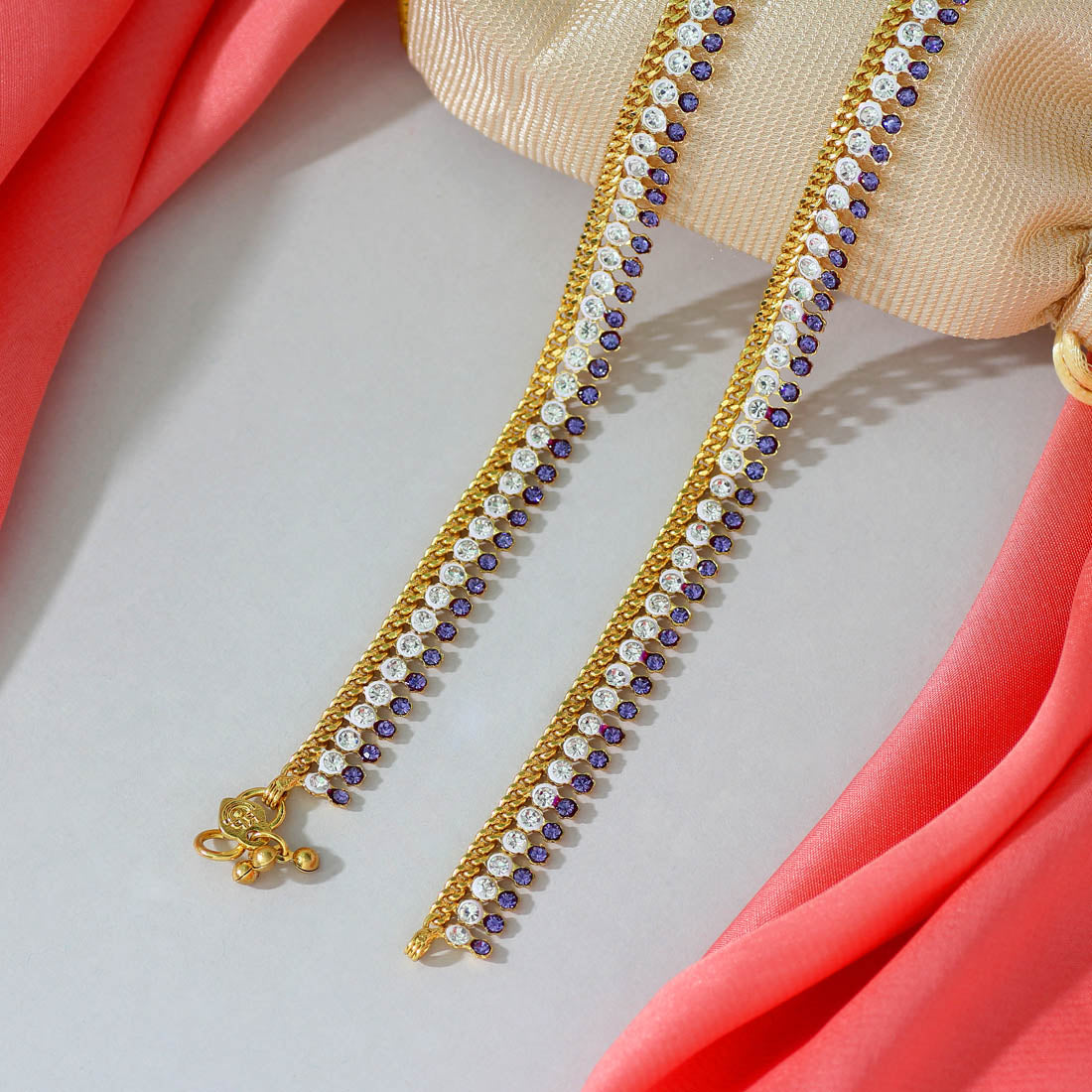 Blue Color Rhinestone Anklets (ANK928BLU) - preyans.com