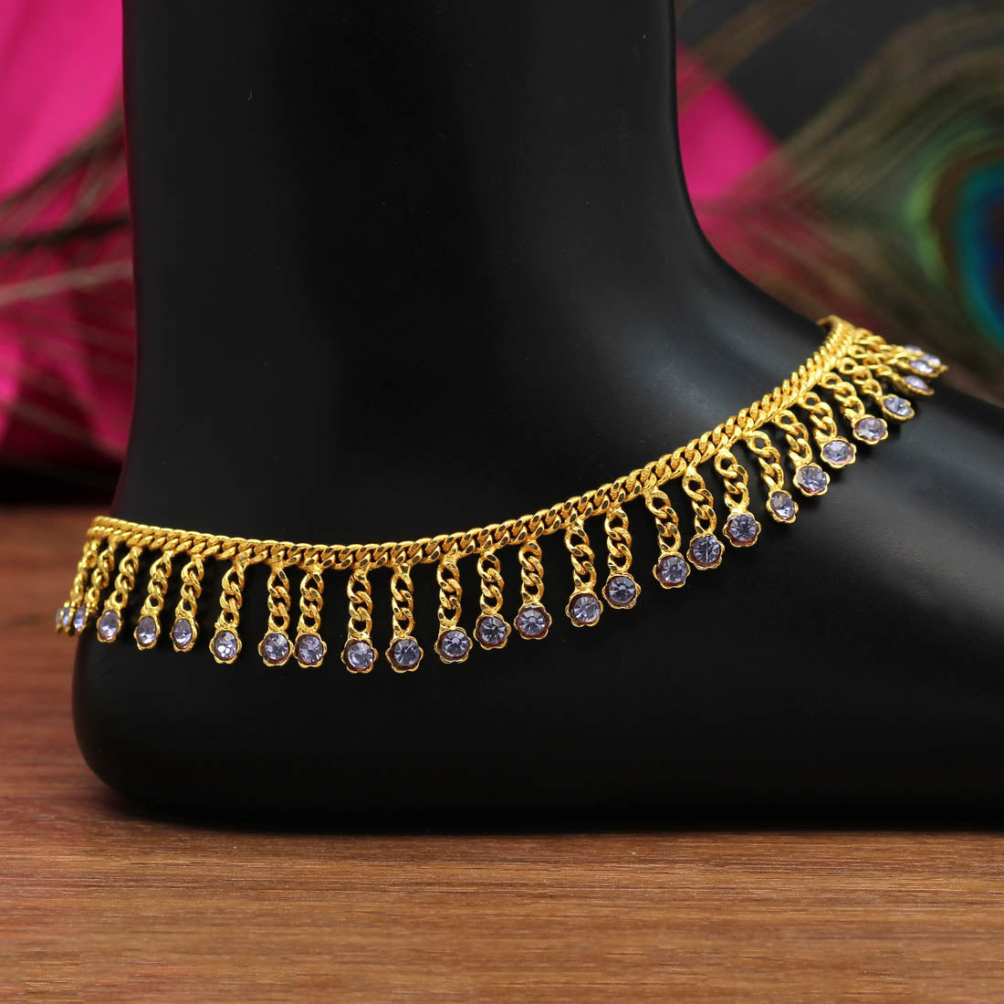 Light Blue Color Rhinestone Anklets (ANK949LBLU) - preyans.com