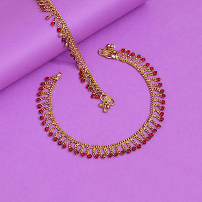 Red Color Rhinestone Anklets (ANK949RED) - preyans.com