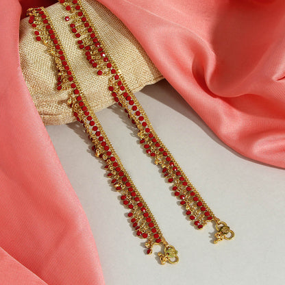 Red Color Glass Stone Anklets (ANK972RED) - preyans.com