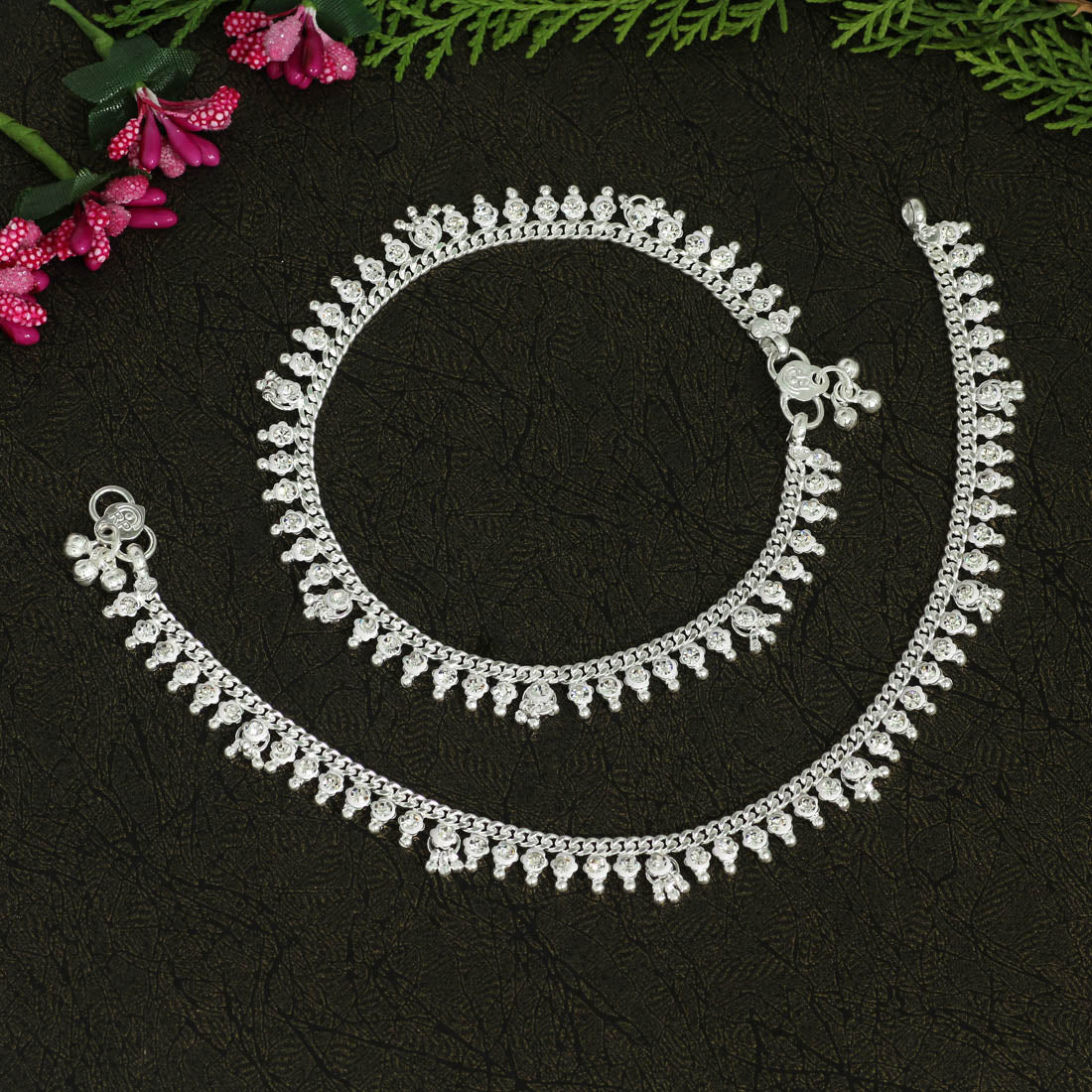 Silver Color Rhinestone Anklets (ANK980SLV) - preyans.com