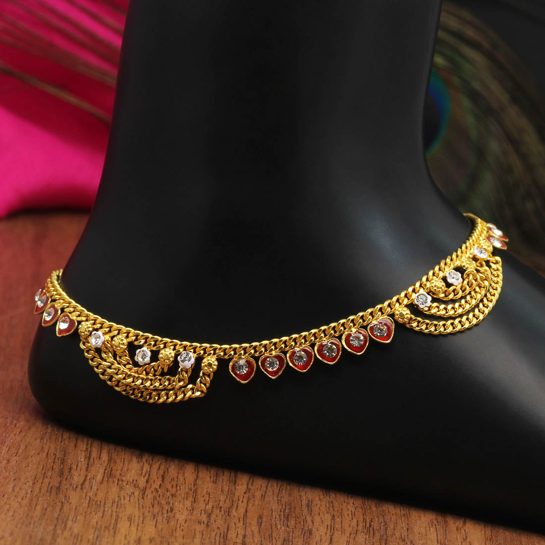 Maroon Color Rhinestone Anklets (ANK983MRN) - preyans.com