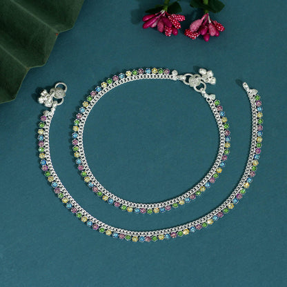 Multi Color Rhinestone Anklets (ANK984MLT) - preyans.com