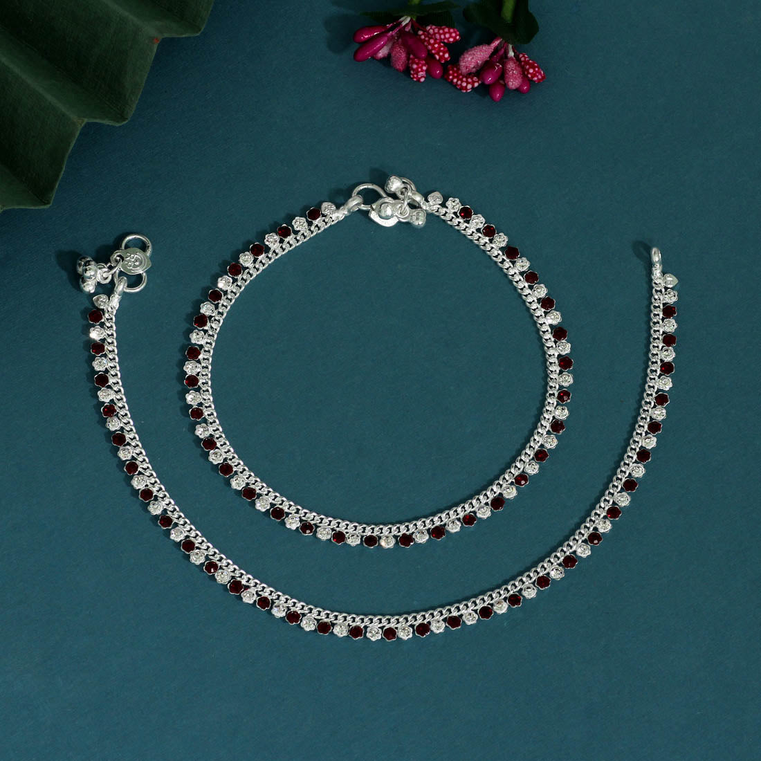 Maroon Color Rhinestone Anklets (ANK985MRN) - preyans.com