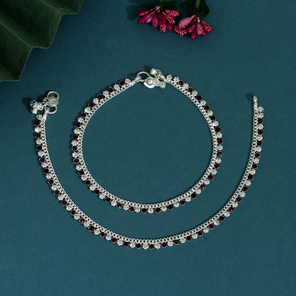 Maroon Color Rhinestone Anklets (ANK985MRN) - preyans.com