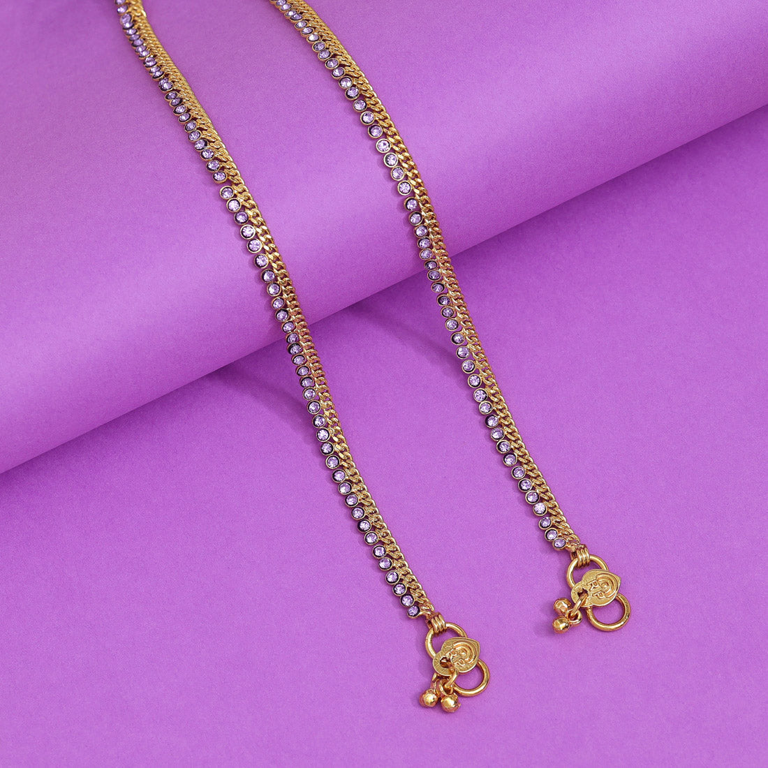 Purple Color Rhinestone Anklets (ANK990PRP) - preyans.com