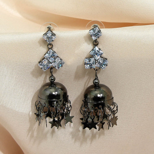 Black Color Antique Rivoli Stone Earrings (ANTE1576BLK) - preyans.com