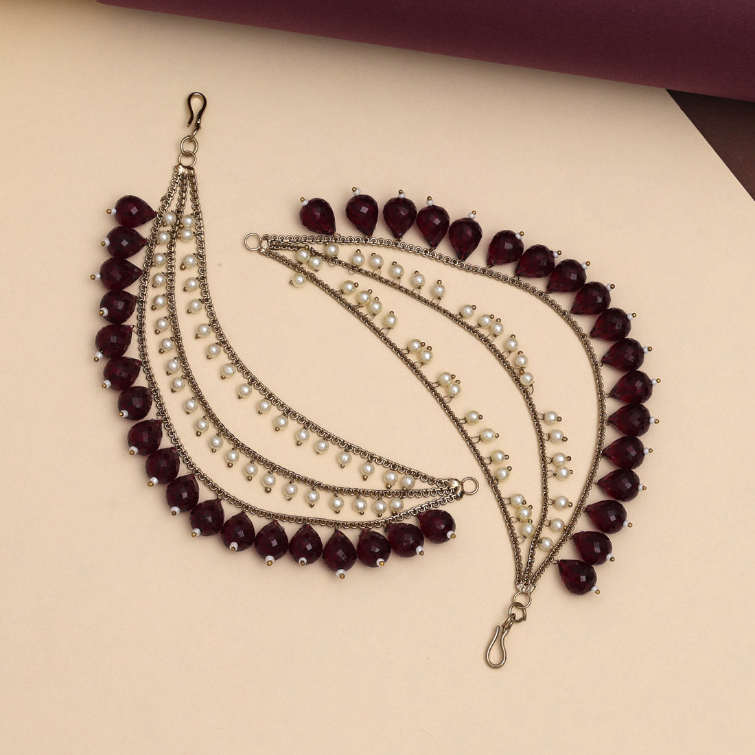 Maroon Color Antique Earrings Chain (ANTE1748MRN) - preyans.com