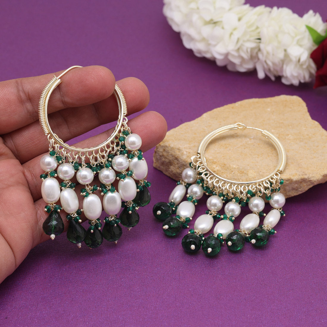 Green Color Antique Earrings (ANTE1753GRN) - Preyans.com