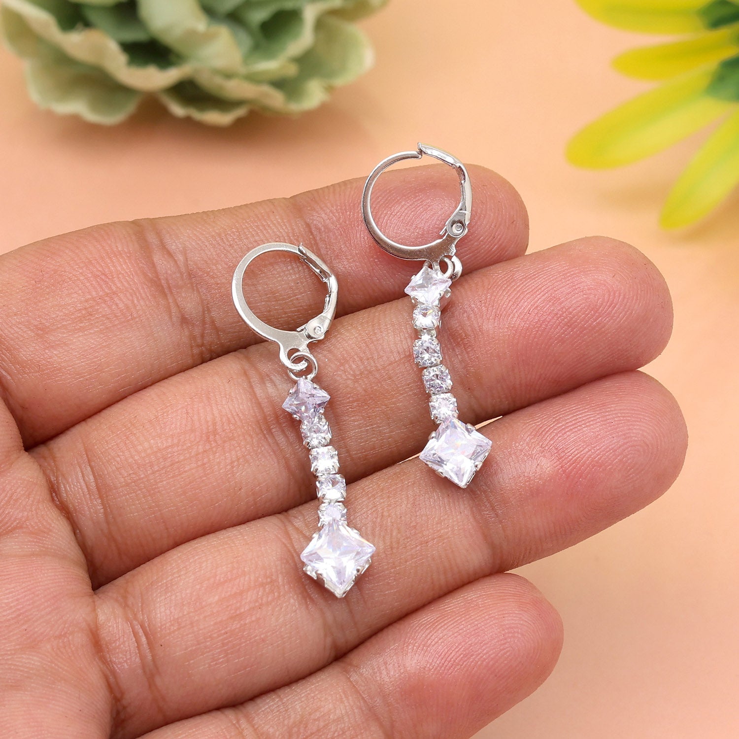 Hand-Finished Silver Color Antique Stone Earrings For A Regal Look - Preyans.com