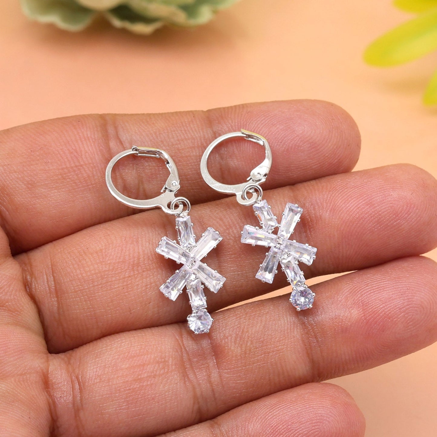 Glamorous Accents In Silver Color Antique Stone Earrings For Formal Wear - Preyans.com