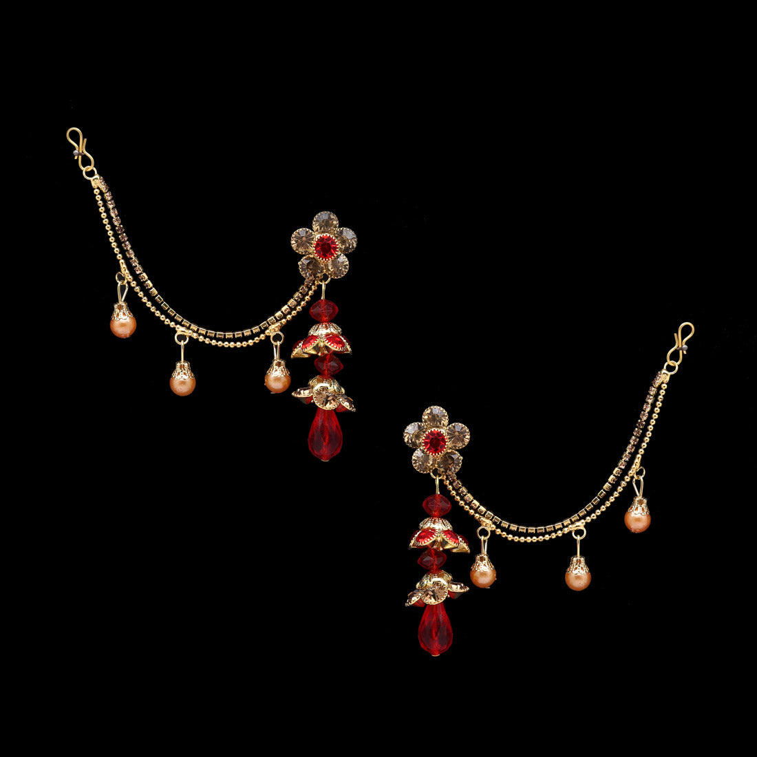 Red Color Bahubali Earrings (BBLE432RED) - preyans.com